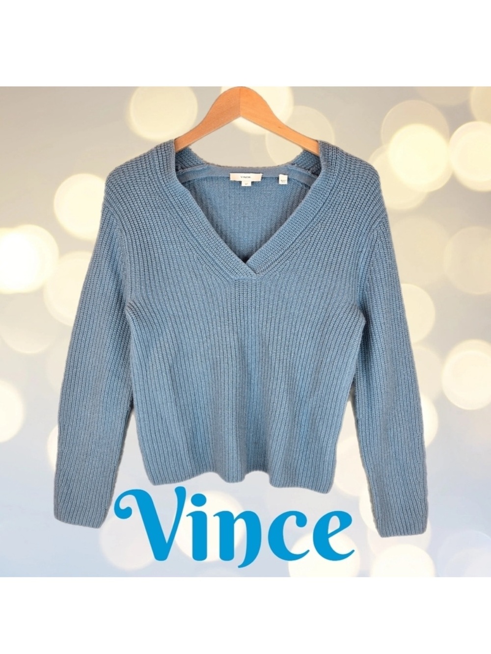 Vince Womens Sweater Sz S Wool-Cashmere Blend Soft Cozy Pull Shaker Stitch Blue - Picture 11 of 11